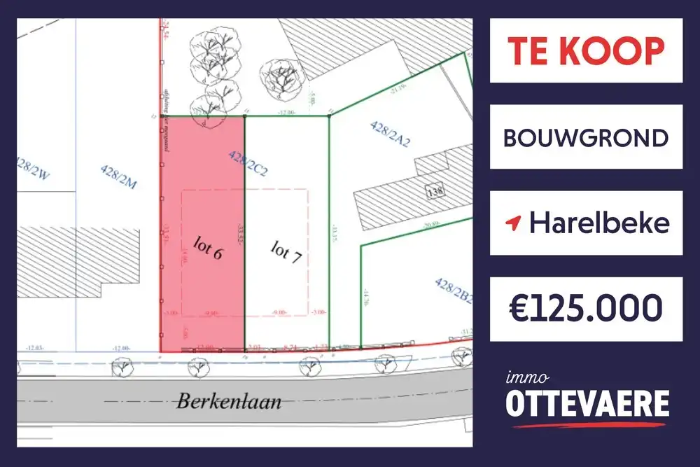 LOT 6: 402 m² BOUWGROND TE KOOP VOOR HOB in HARELBEKE (12 x 33.52) foto {{pictureIndex}}