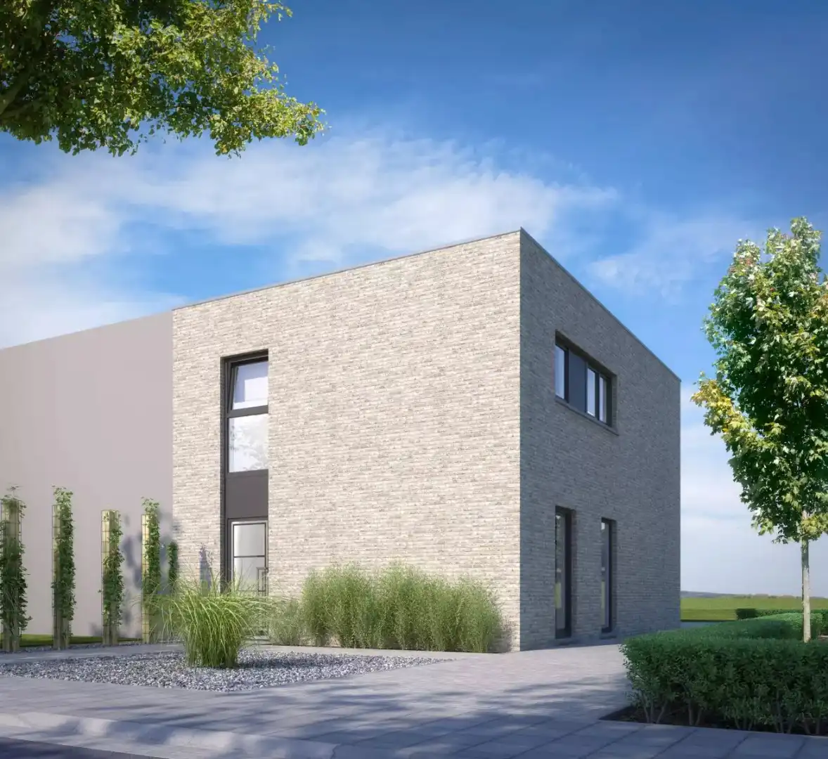 Nieuwbouwwoning, halfopen bebouwing, LOT 2, voor halfopen bebouwing, 4a 89ca, te Houthalen-Helchteren foto {{pictureIndex}}