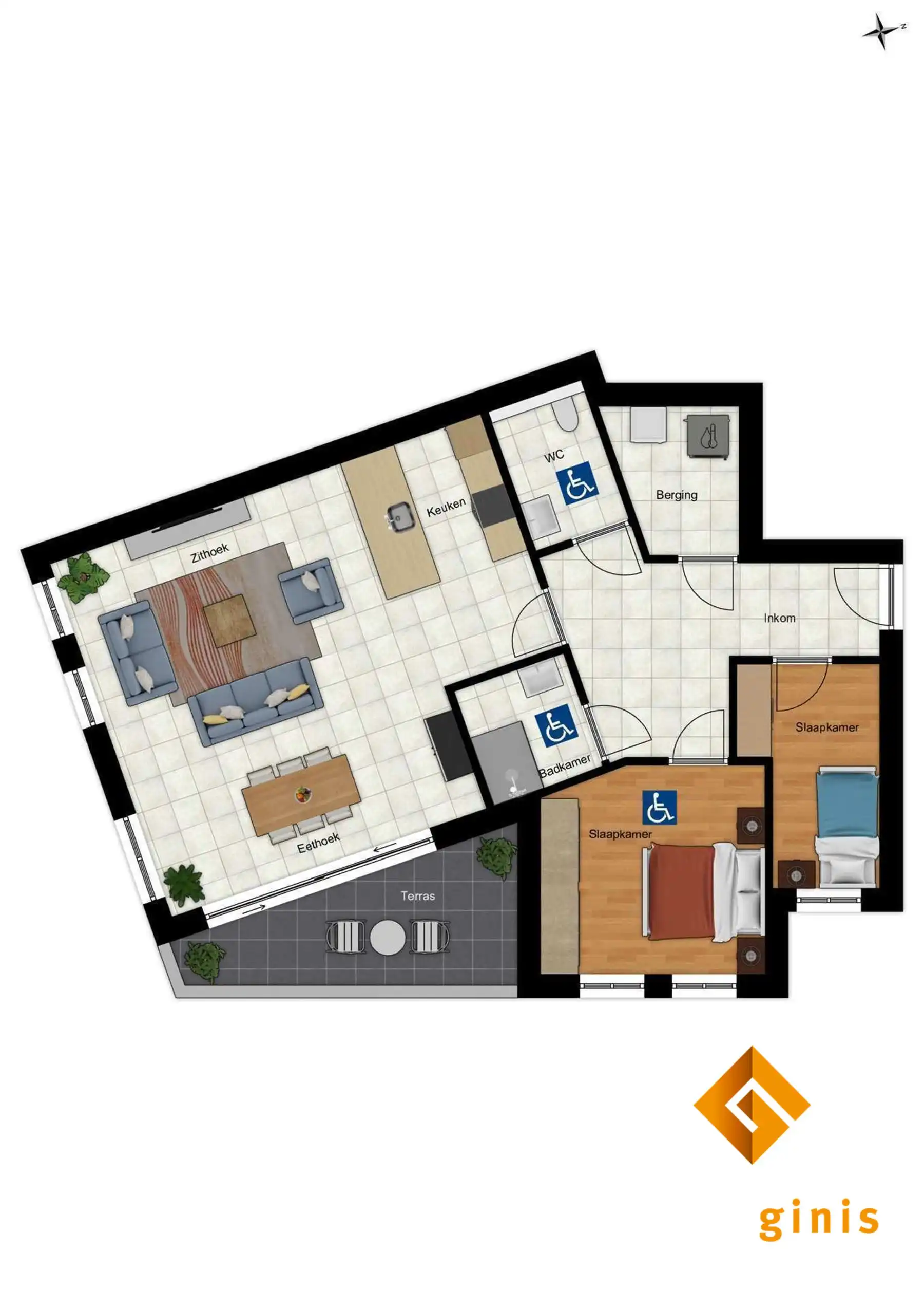 OPEN WERF! Aangepast voor mindervaliden/ouderen: gelijkvloers appartement met 2 slaapkamers en gezellig, overdekt terras.  foto 7