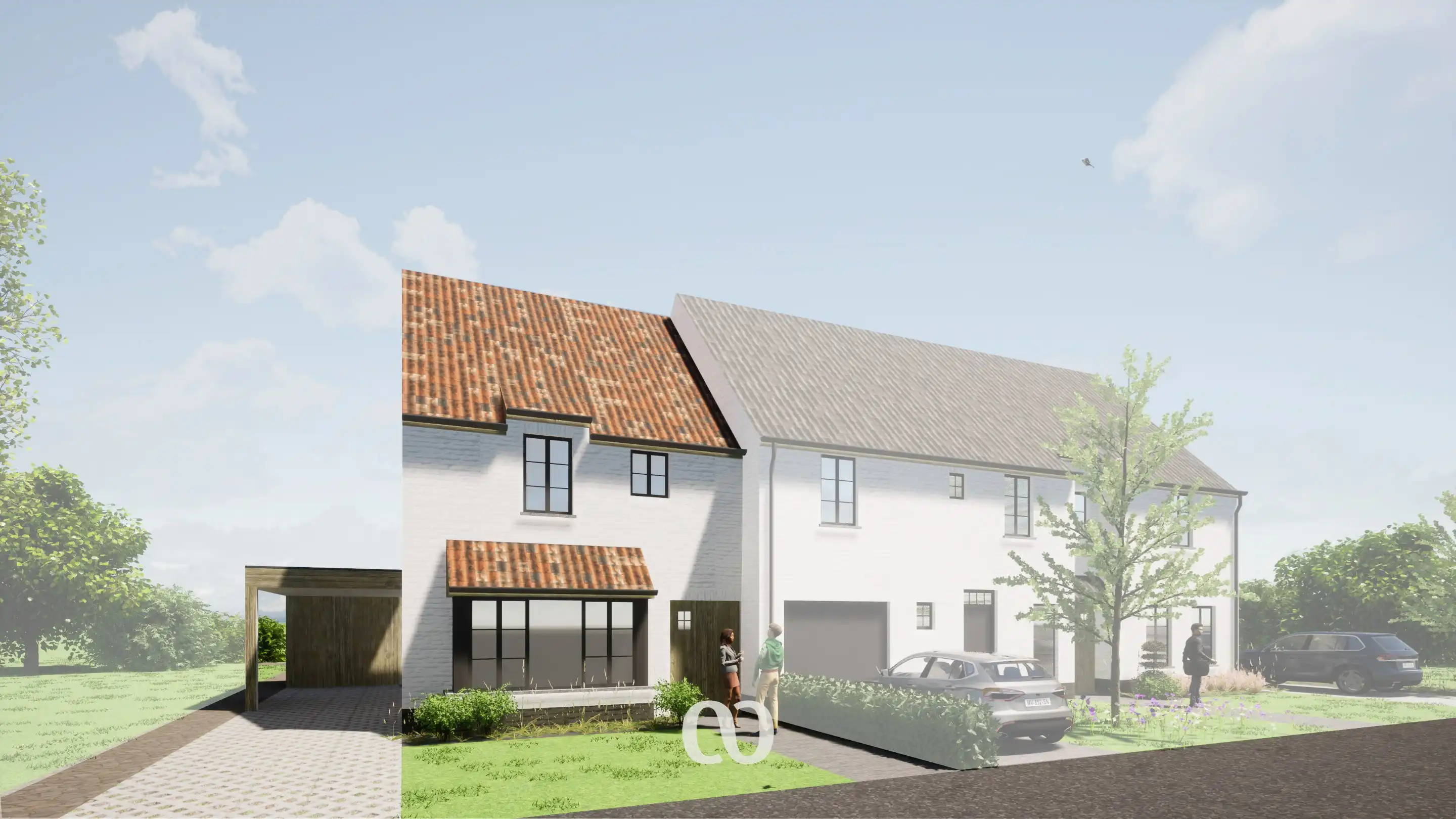 Energiezuinige nieuwbouwwoningen met tuin en open uitzicht in Petegem foto {{pictureIndex}}