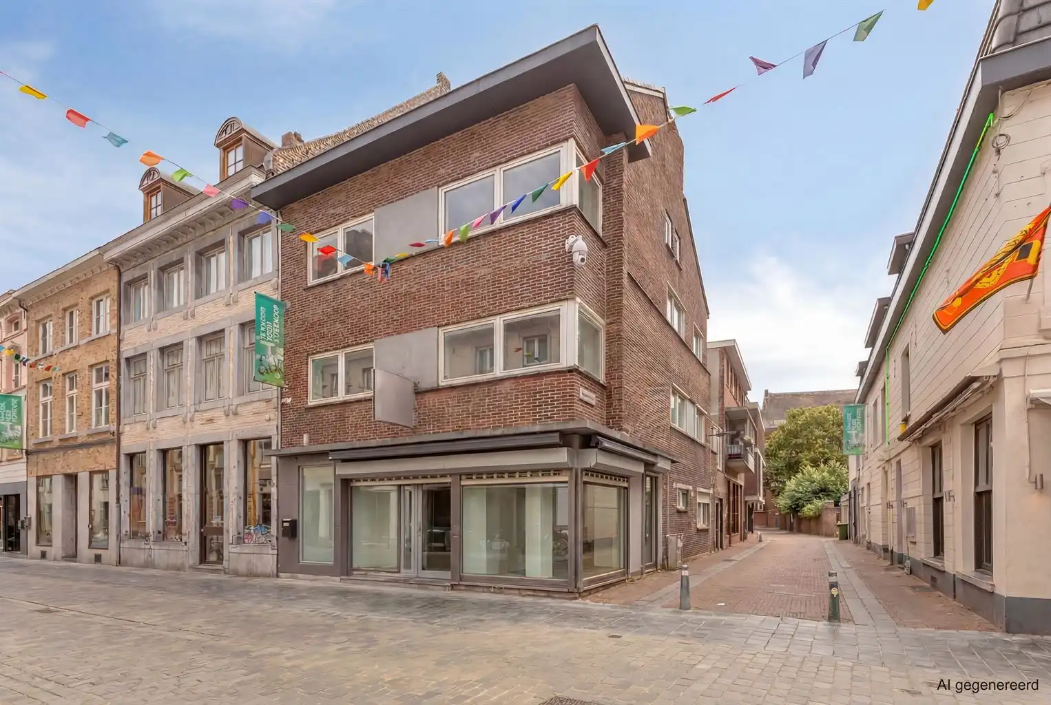 Karaktervol hoekpand met handelsruimte en ruime woning op een absolute topligging aan de Bosstraat in Maaseik.  foto {{pictureIndex}}
