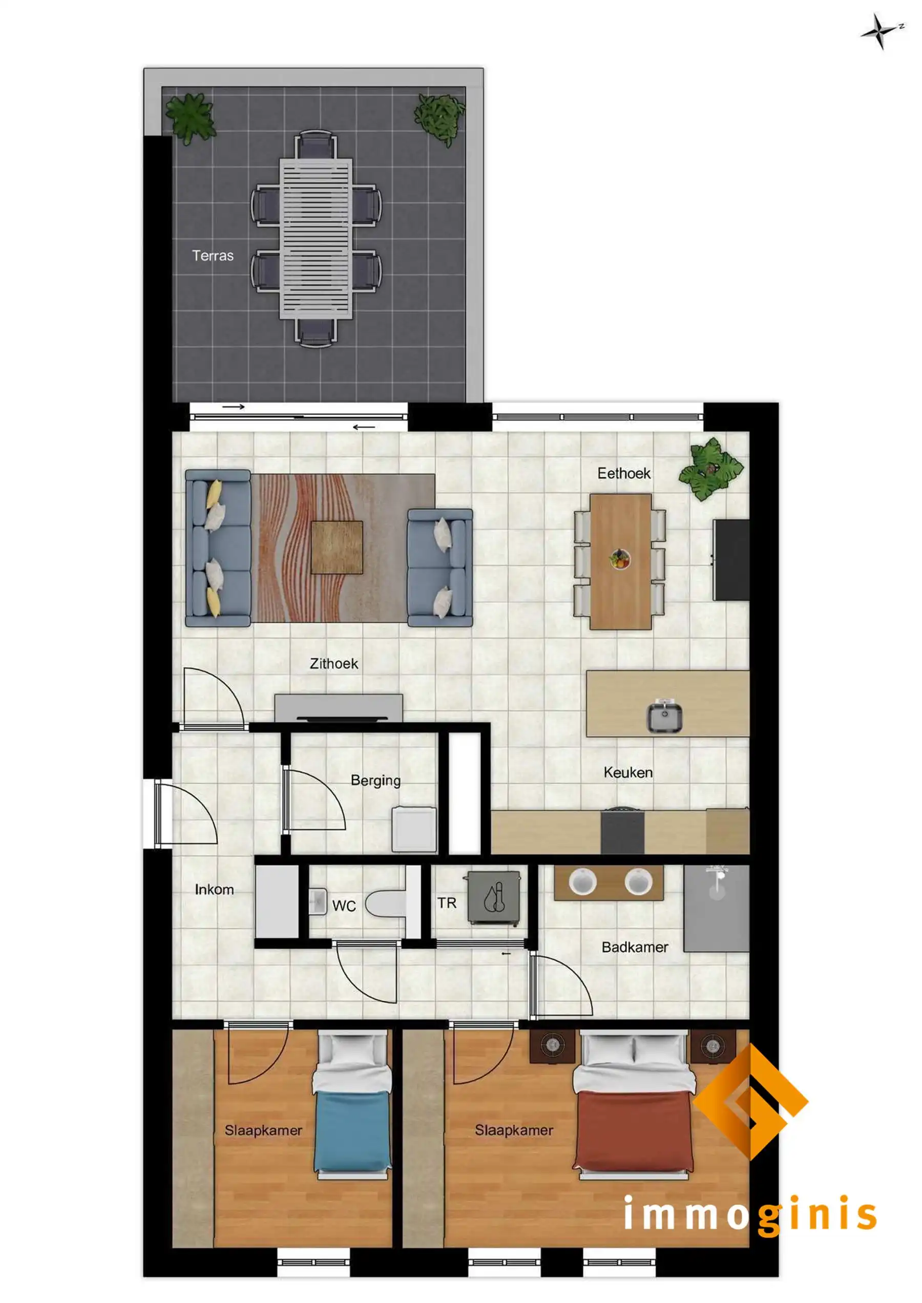Appartement (eerste verdieping) met 2 slaapkamers en ruim overdekt terras. foto 9