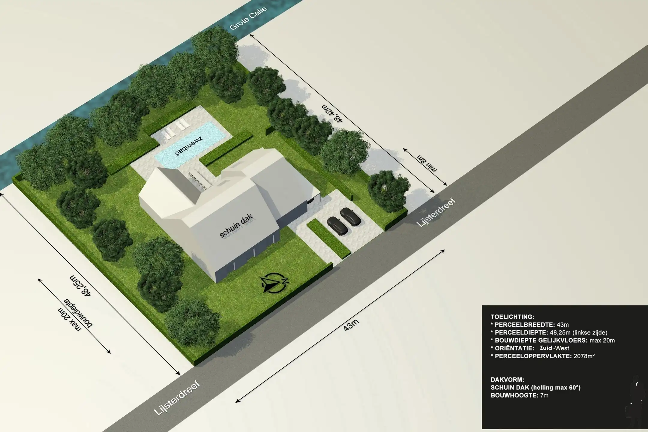 Zuidwest villaperceel van 2.078m² foto 4