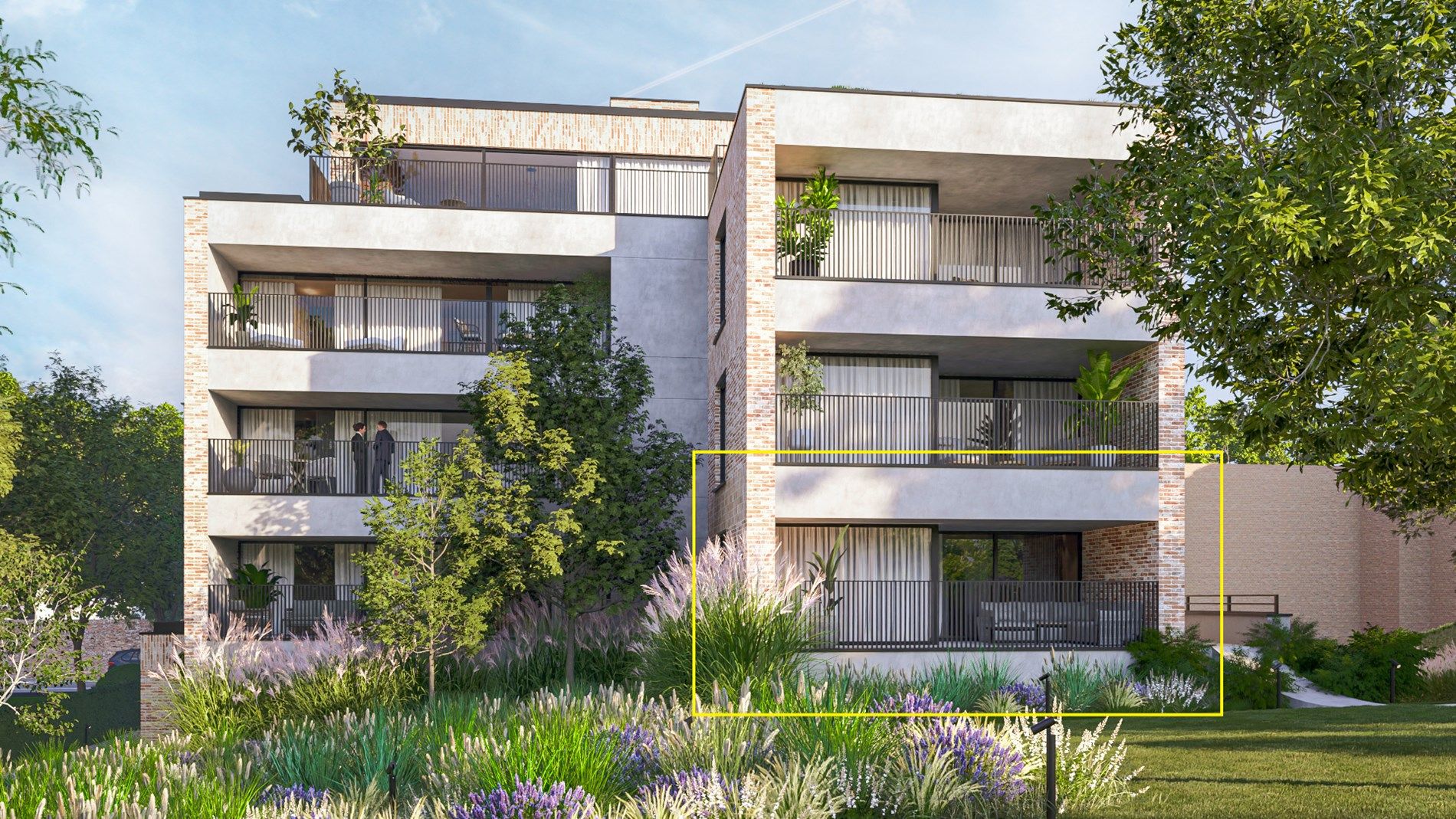Nieuwbouwappartement met 2 slaapkamers en ruim terras uitgevend op het groene Mottepark, in res. De Motte, vlakbij het centrum van Hoeselt foto {{pictureIndex}}
