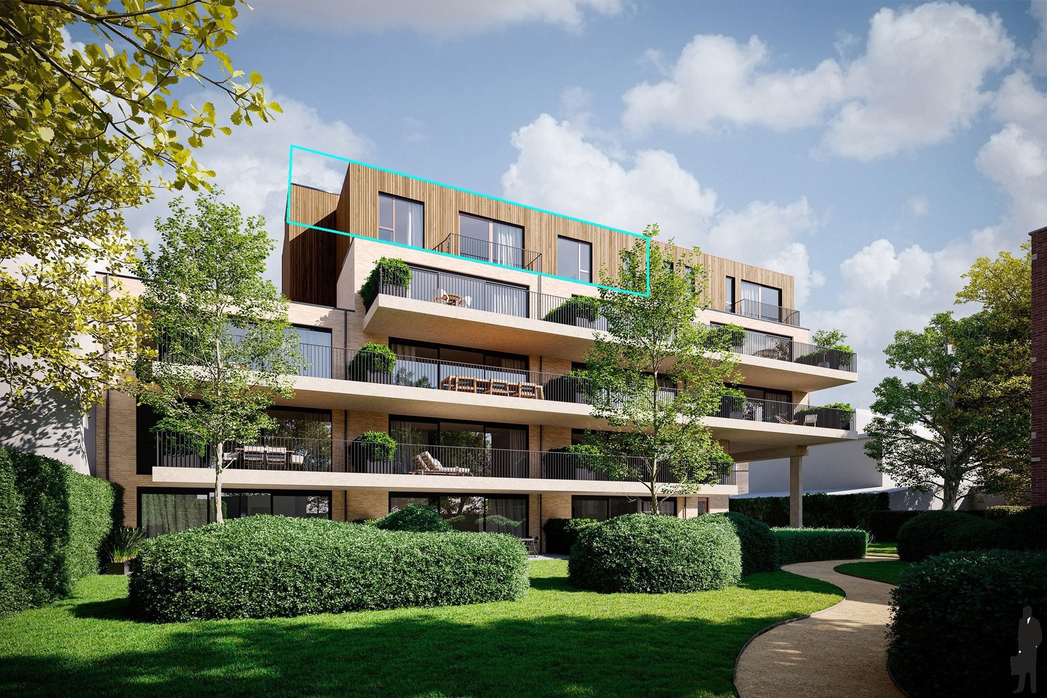 Een penthouse (4de verd) van ca. 116,5 m²  en 2 terrassen (28,7m² en 2,3m²) in project 'Villa Tybaert'! foto {{pictureIndex}}