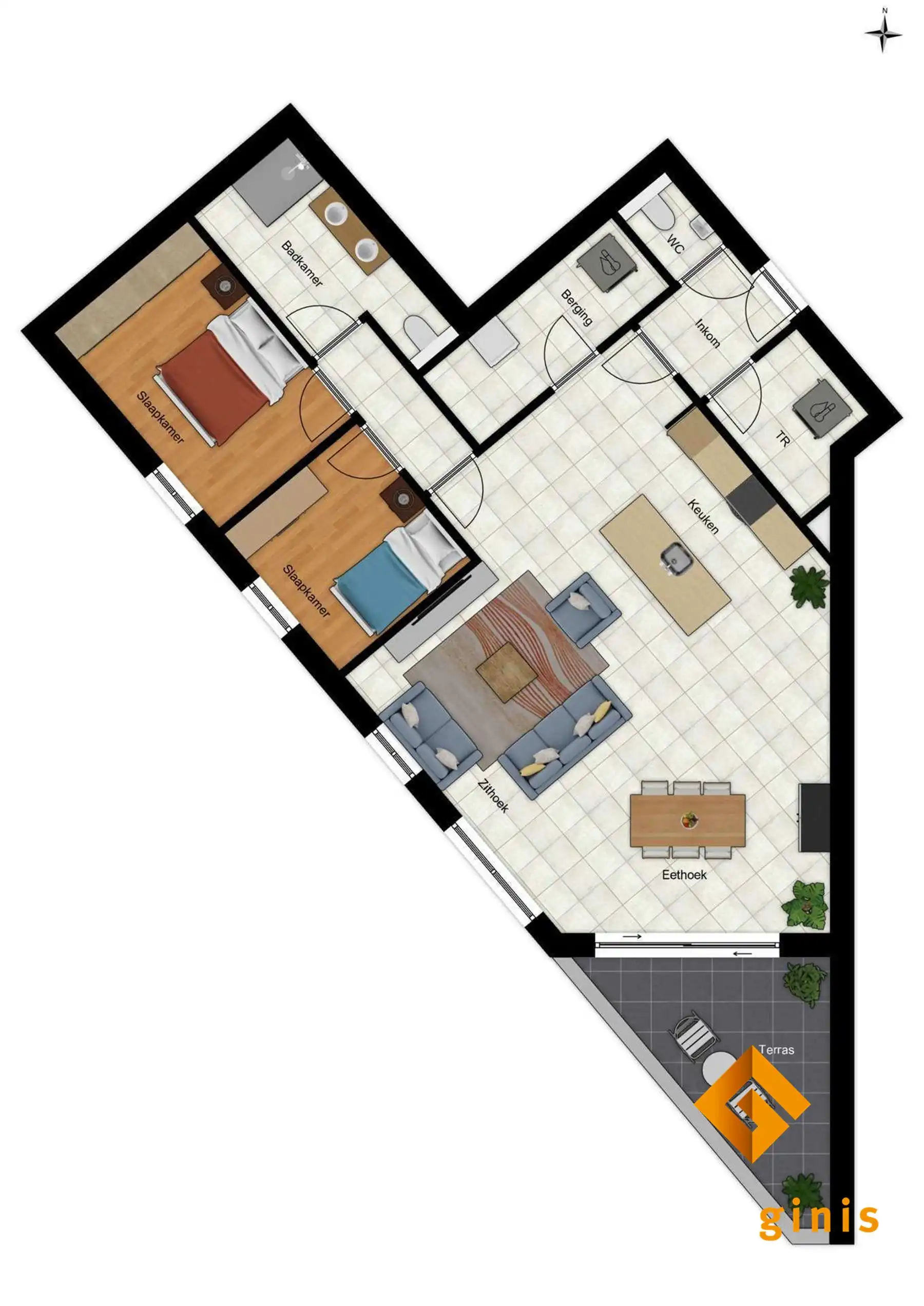 Appartement (eerste verdieping)  met 2 slaapkamers en overdekt terras.  foto 9