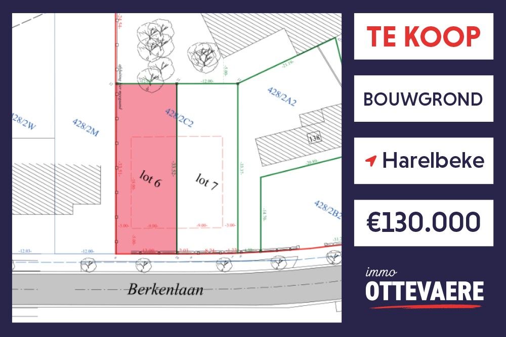 LOT 6: 402 m² BOUWGROND TE KOOP VOOR HOB in HARELBEKE (12 x 33.52) foto {{pictureIndex}}