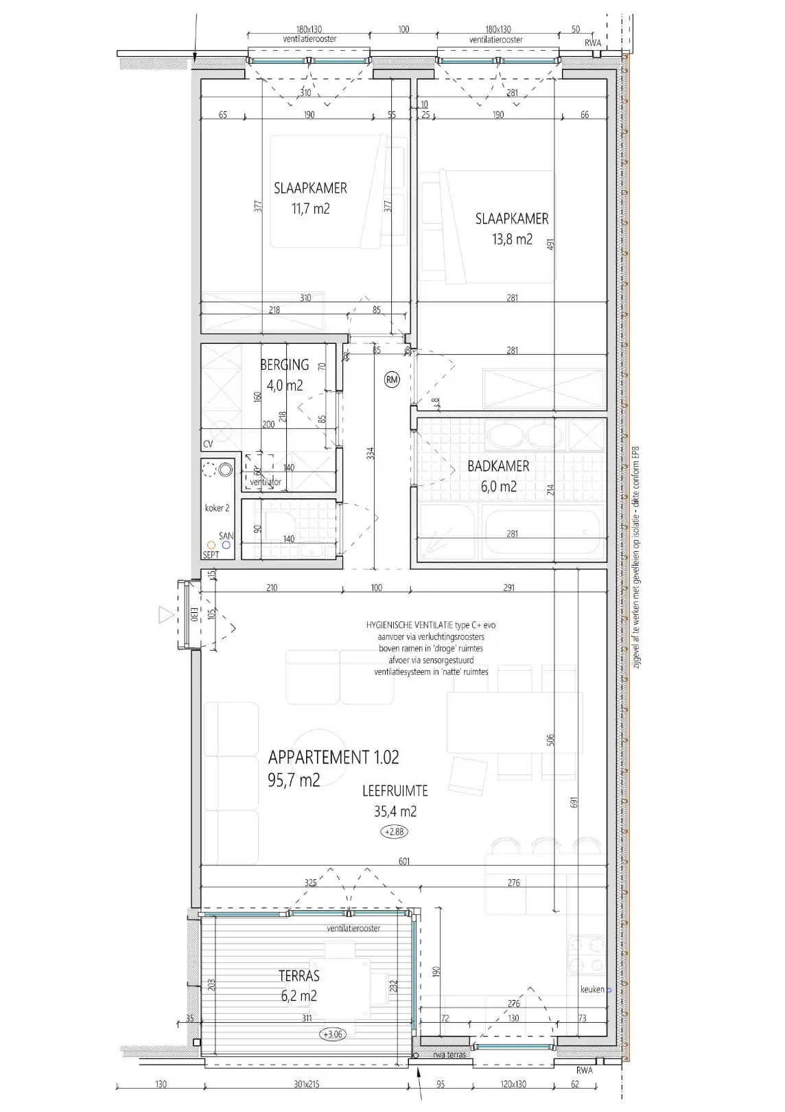 Appartement  met 2 slaapkamers, terras en parkeerplaats foto 13