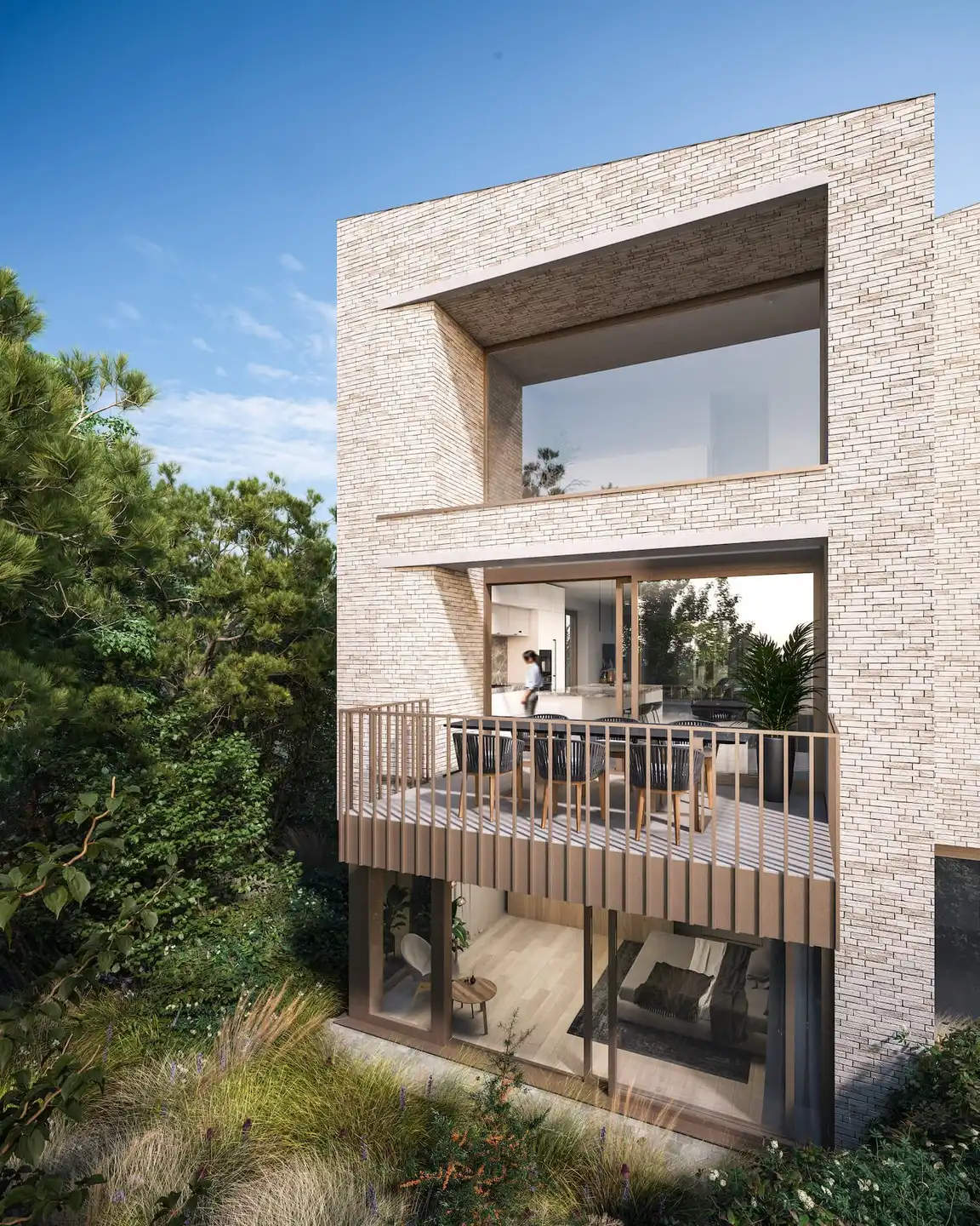 Architecturale BEN-woning met 3 bouwlagen in groene parkomgeving foto 3