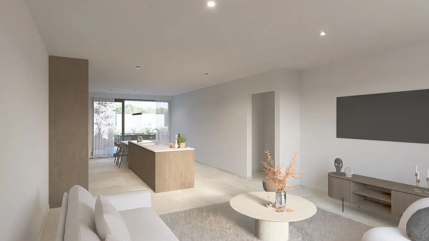 Zeer ruim 1-slaapkamerappartement op de eerste verdieping met uitzonderlijk terras en ondergrondse parkeerplaats in hartje Maaseik.  foto {{pictureIndex}}