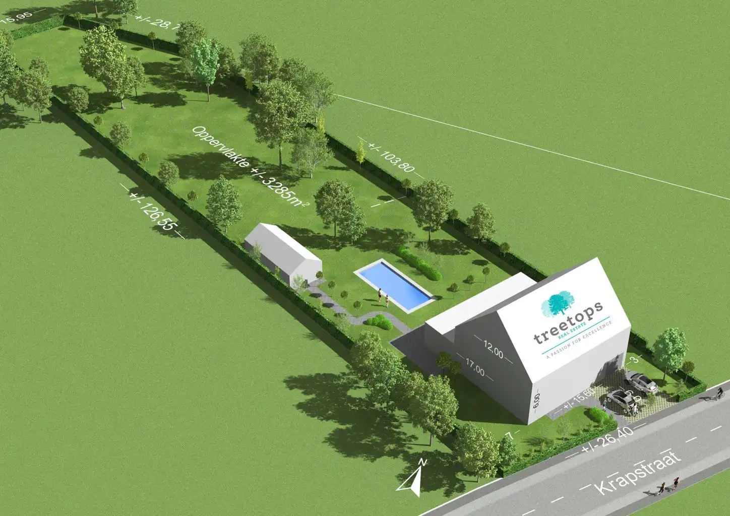 Ruim perceel voor alleenstaande woning, achteraan open zicht foto {{pictureIndex}}