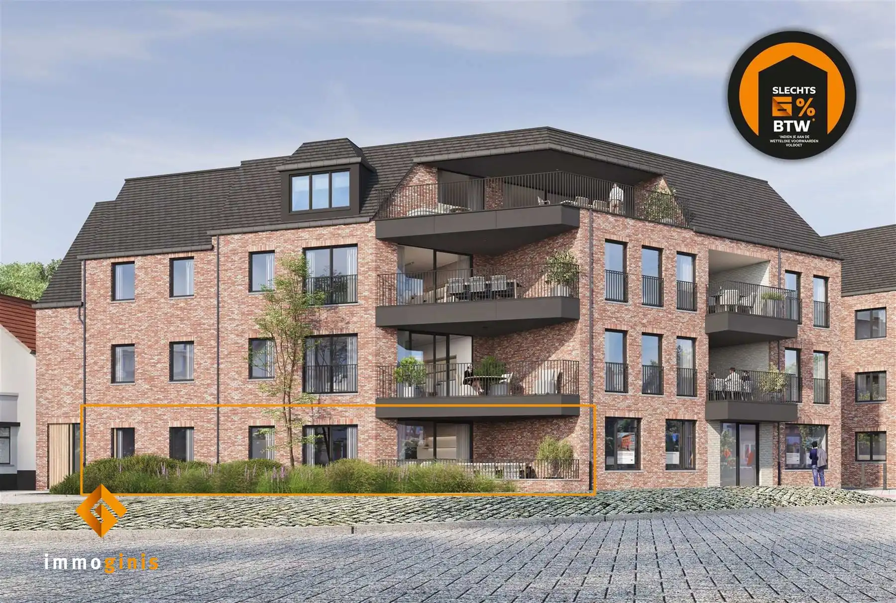 Gelijkvloers appartement met 1 slaapkamer en overdekt terras.  foto {{pictureIndex}}