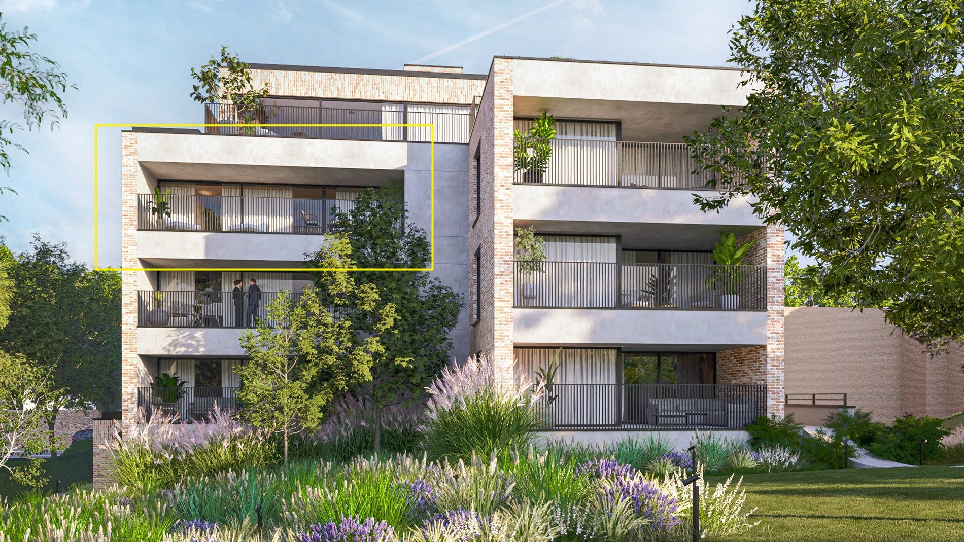 Nieuwbouwappartement met 3 slaapkamers, 2 badkamers en ruim terras uitgevend op het groene Mottepark, in res. De Motte,  vlakbij het centrum van Hoeselt foto {{pictureIndex}}