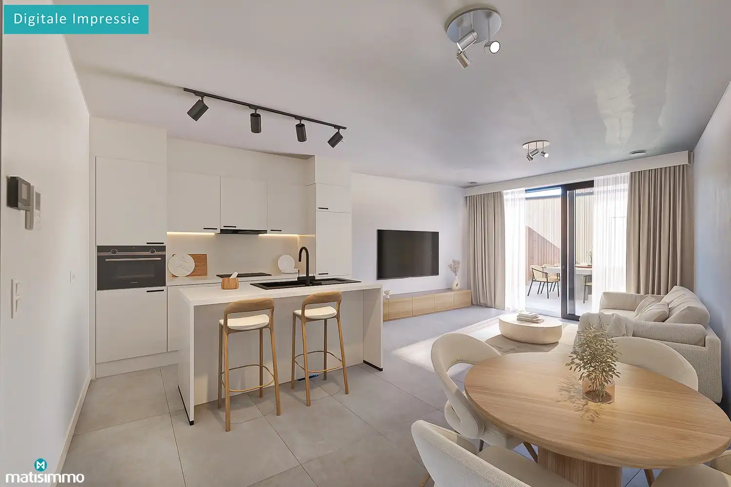 INSTAPKLAAR NIEUWBOUW GELIJKVLOERSAPPARTEMENT MET RUIM TERRAS, BUITENBERGING EN CARPORT IN HET HARTJE VAN HOESELT (KEUKEN EN BADKAMER NOG ZELF TE KIEZEN - INBEGREPEN IN DE PRIJS) foto 2