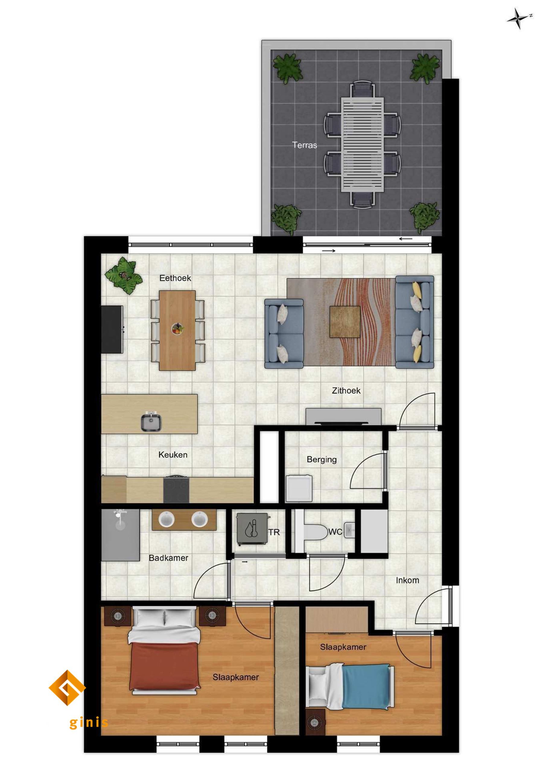 Appartement (tweede verdieping) met 2 slaapkamers en ruim overdekt terras. foto 8