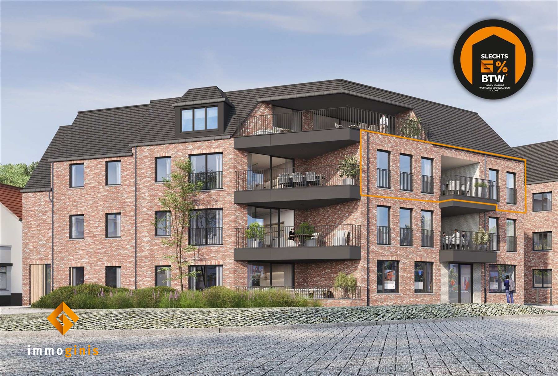 Appartement (tweede verdieping) met 2 slaapkamers en overdekt terras.  foto {{pictureIndex}}