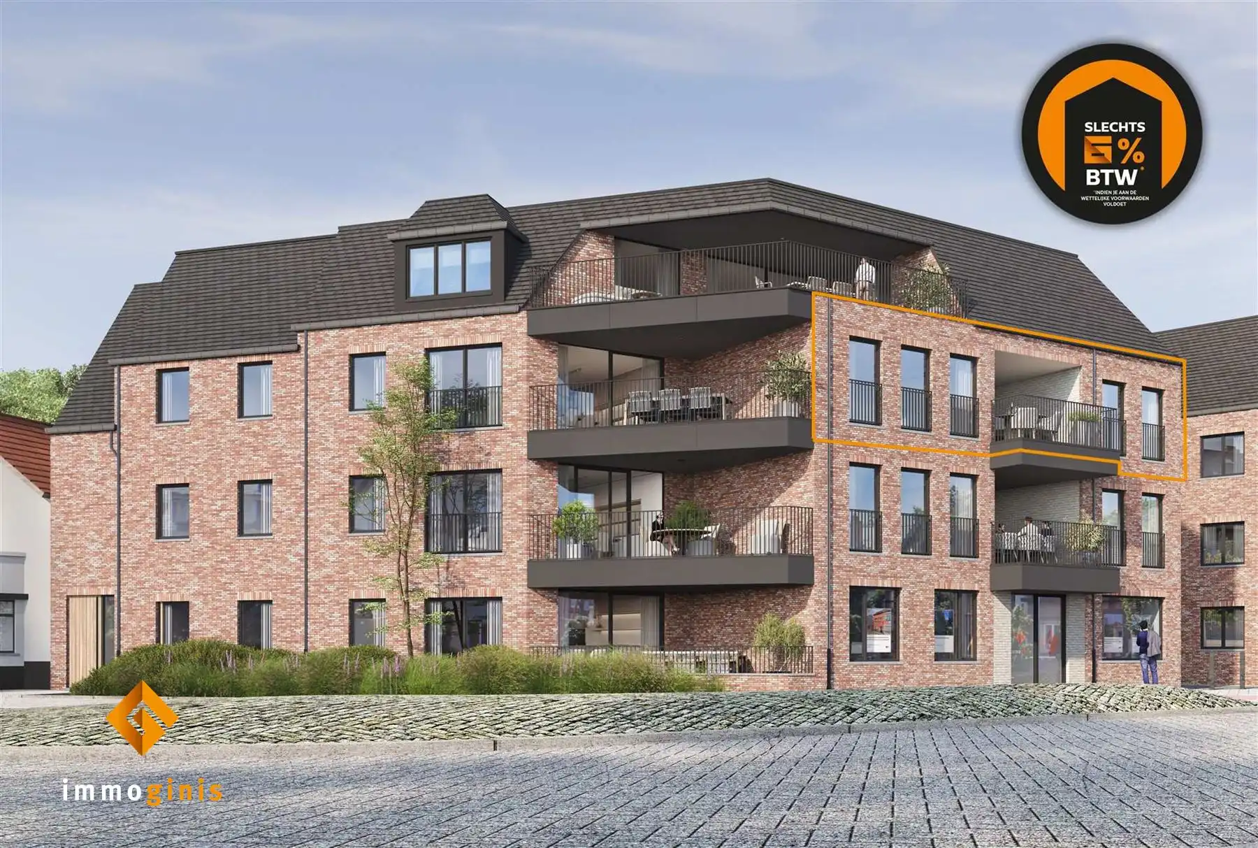 Appartement (tweede verdieping) met 2 slaapkamers en overdekt terras.  foto {{pictureIndex}}