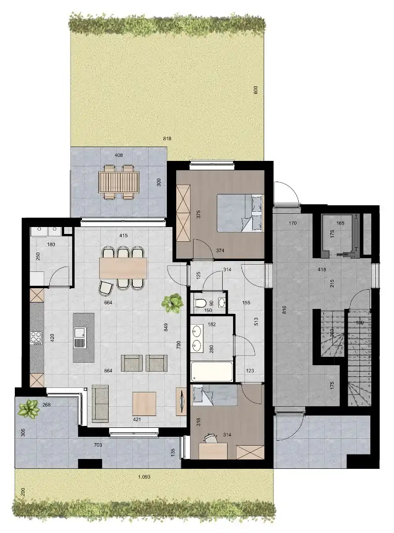 Gelijkvloers appartement (107 m²) met 2 slpk, 2 overdekte terrassen en knusse tuin. foto 2