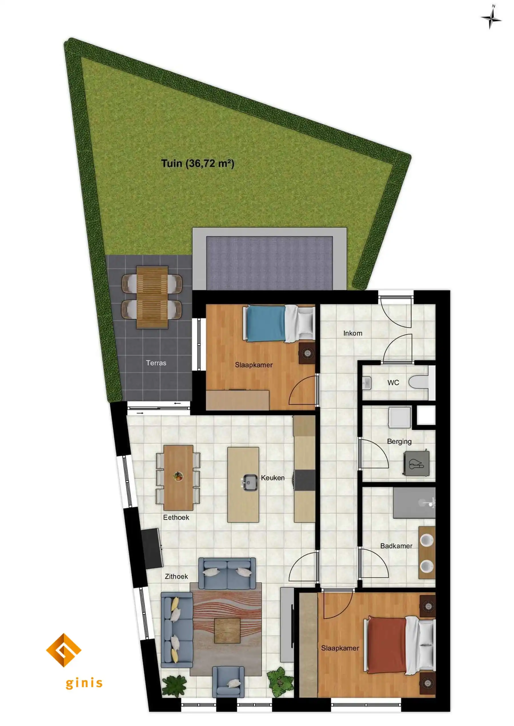 Gelijkvloers appartement met 2 slaapkamers en een gezellig tuintje.  foto 8