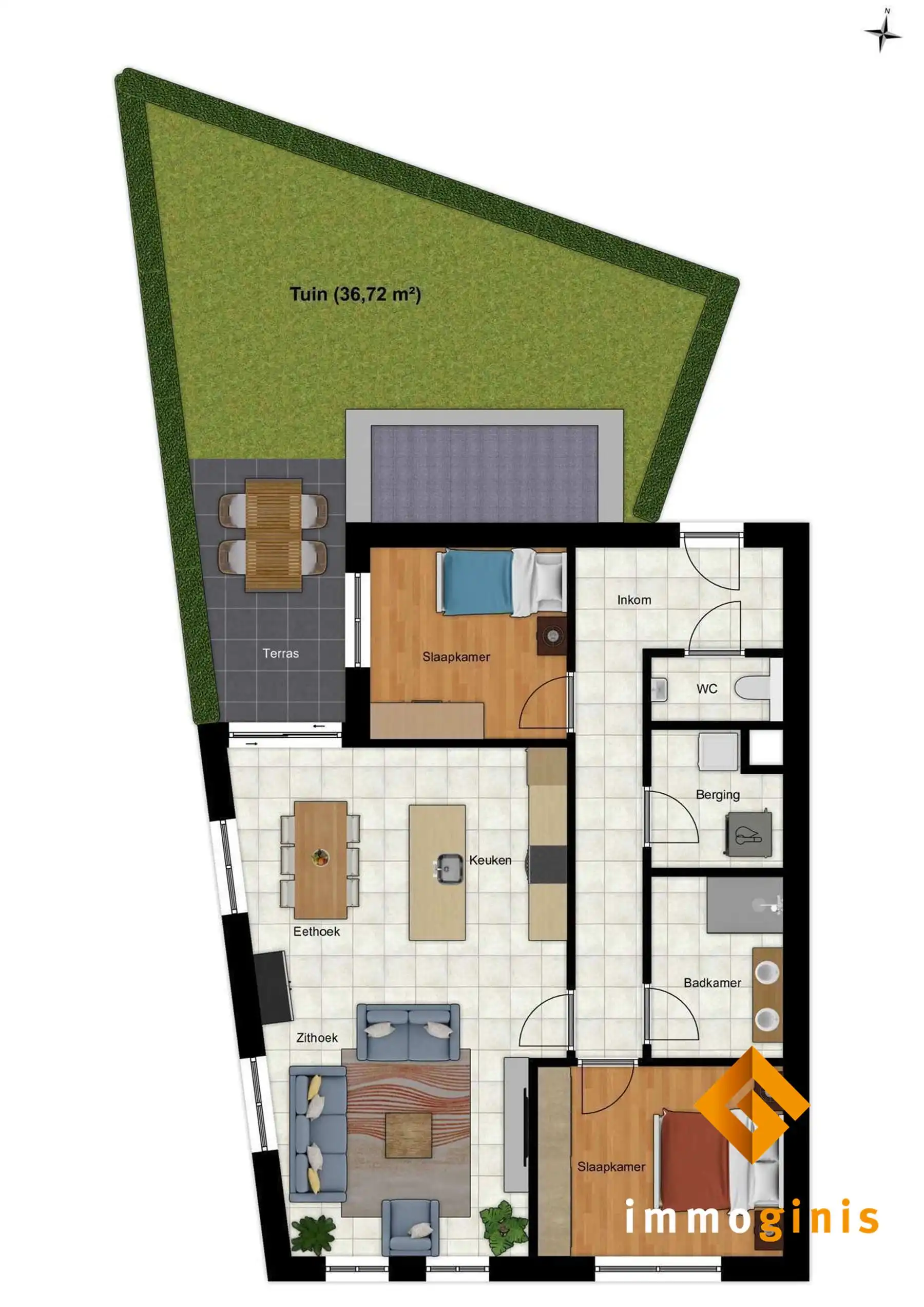 Gelijkvloers appartement met 2 slaapkamers en een gezellig tuintje.  foto 8