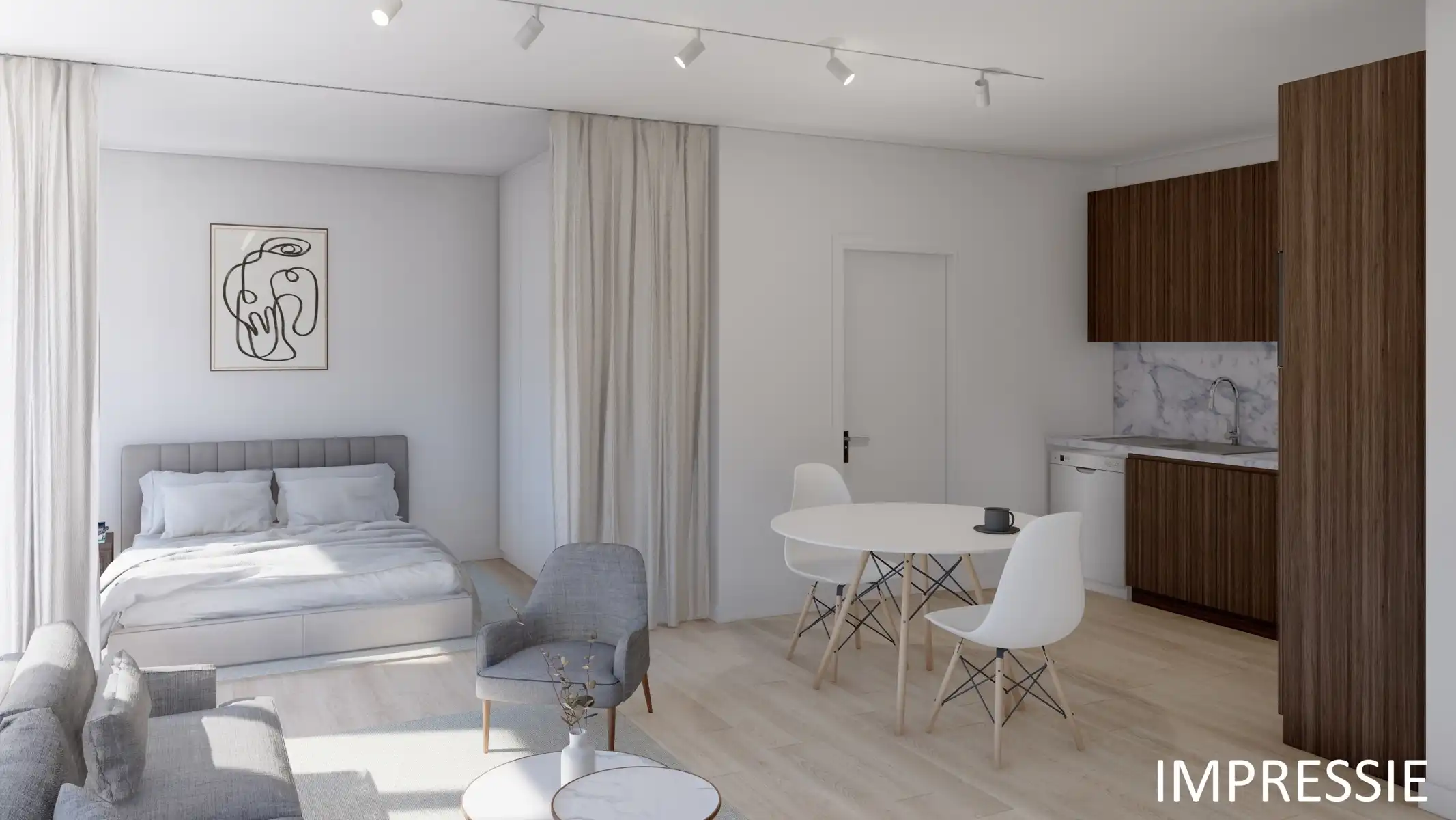 Gerenoveerde studio met aparte slaaphoek, terras en parking foto 2