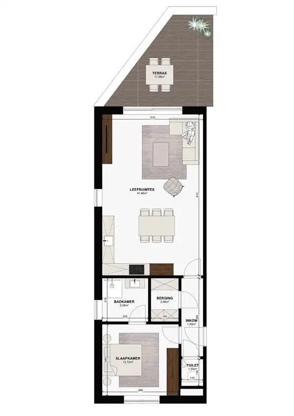 Slpk.van 14m², terras 21m², bureauhoek  foto 2