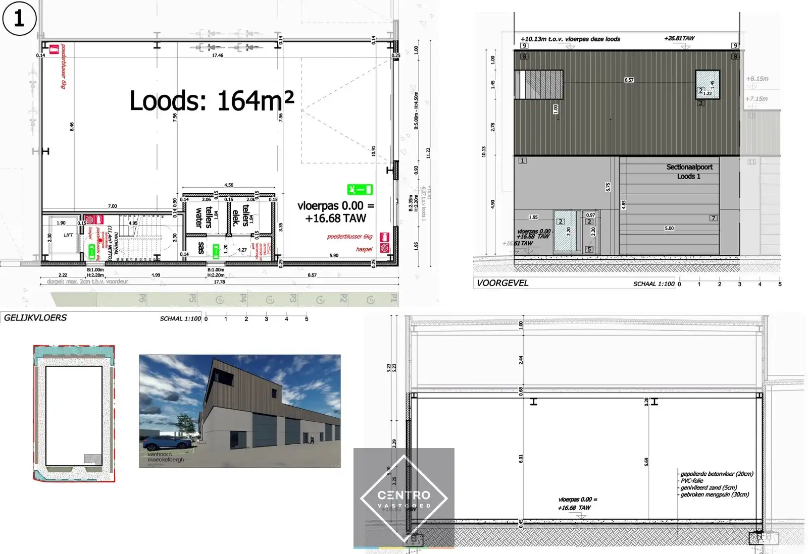NB KANTOOR (164 m² - 1° verd.) met onderliggend MAGAZIJN (164 m² - op glv.), inclusief 6 private PARKEERPLAATSEN op industriezone te Zedelgem foto 3