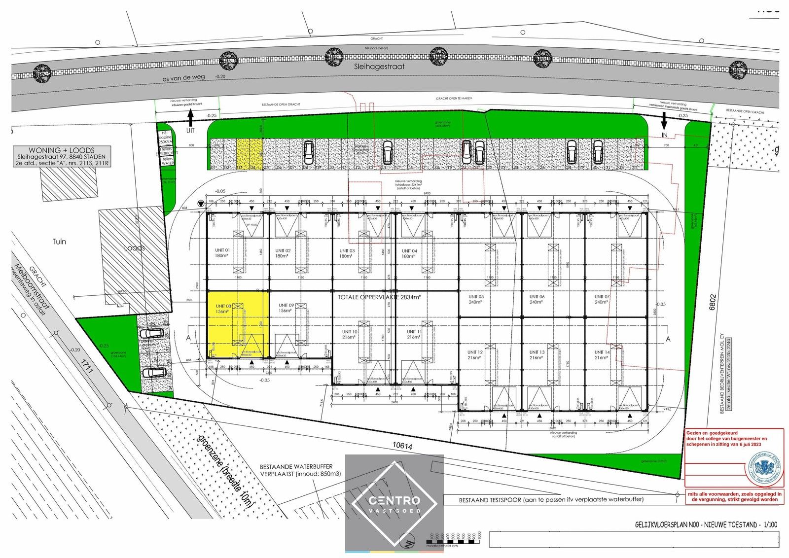 NB MAGAZIJN 156m² (vrije hoogte 7m !) , voorzien van sectionaalpoort, deur, raam en 2 parkeerplaatsen te SLEIHAGE (Oostnieuwkerke). foto 9