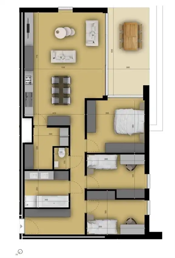 3 slaapkamer appartemet met zuidgericht terras foto 2