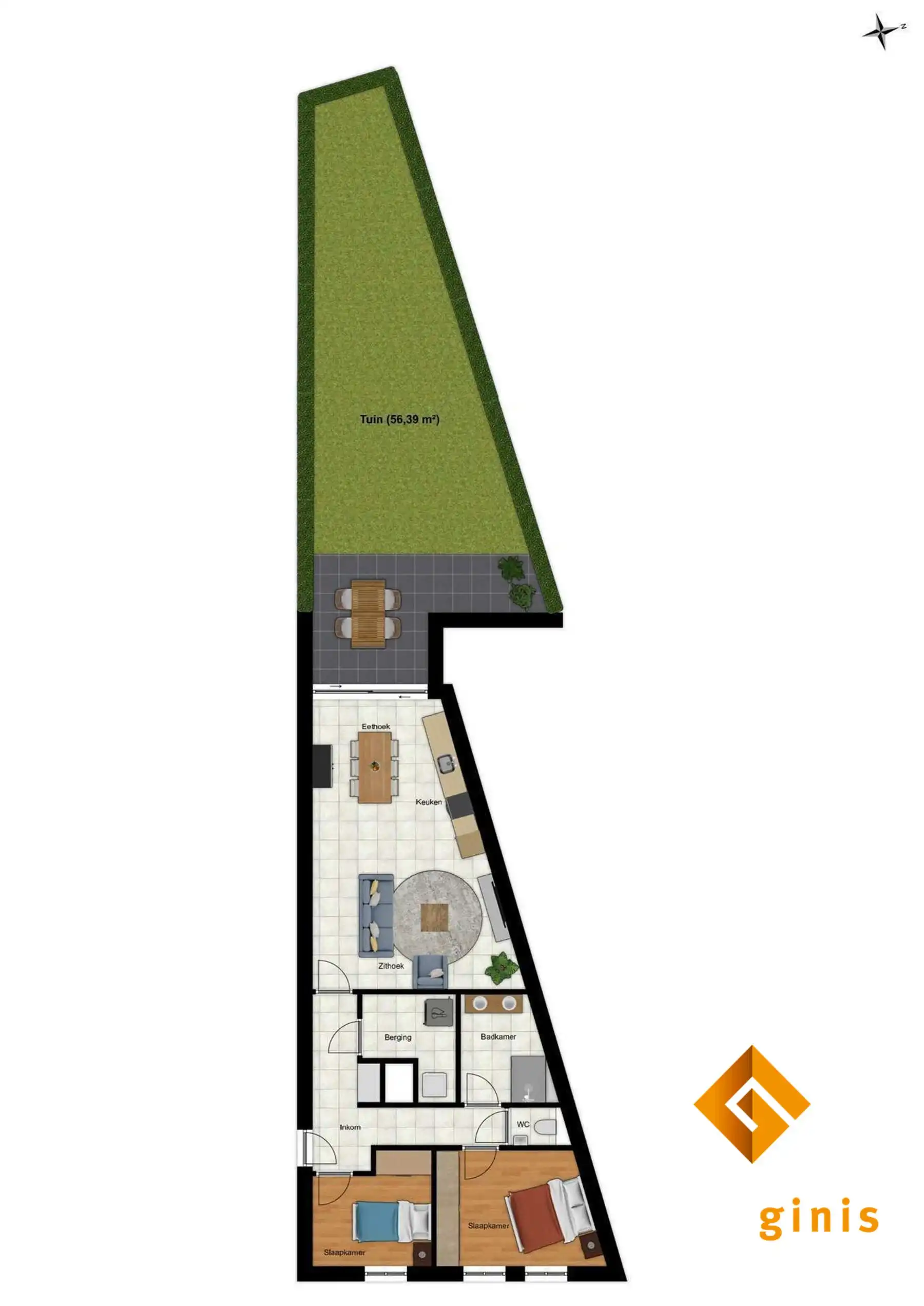 Gelijkvloers appartement met 2 slaapkamers en leuk tuintje. foto 4