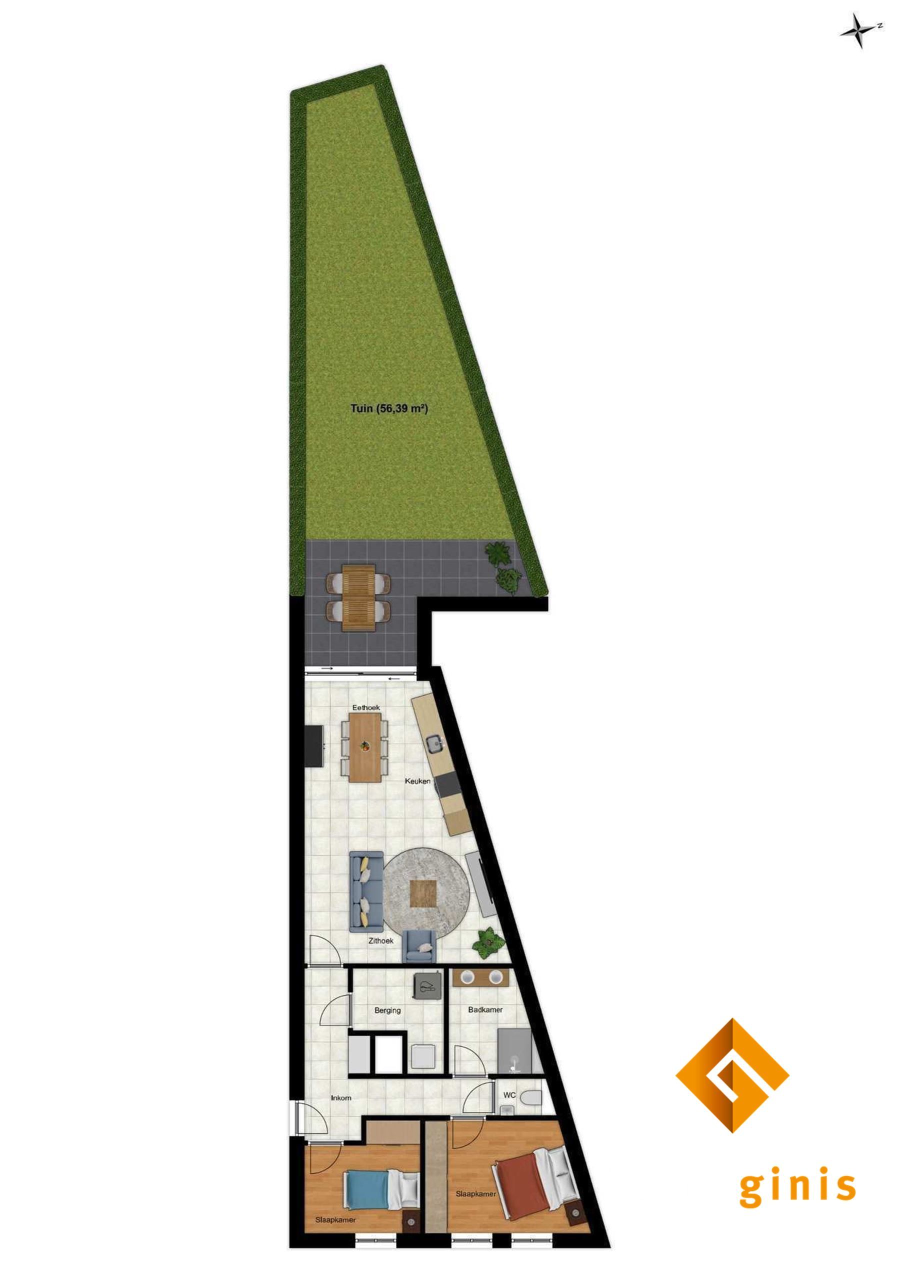 Gelijkvloers appartement met 2 slaapkamers en leuk tuintje. foto 4