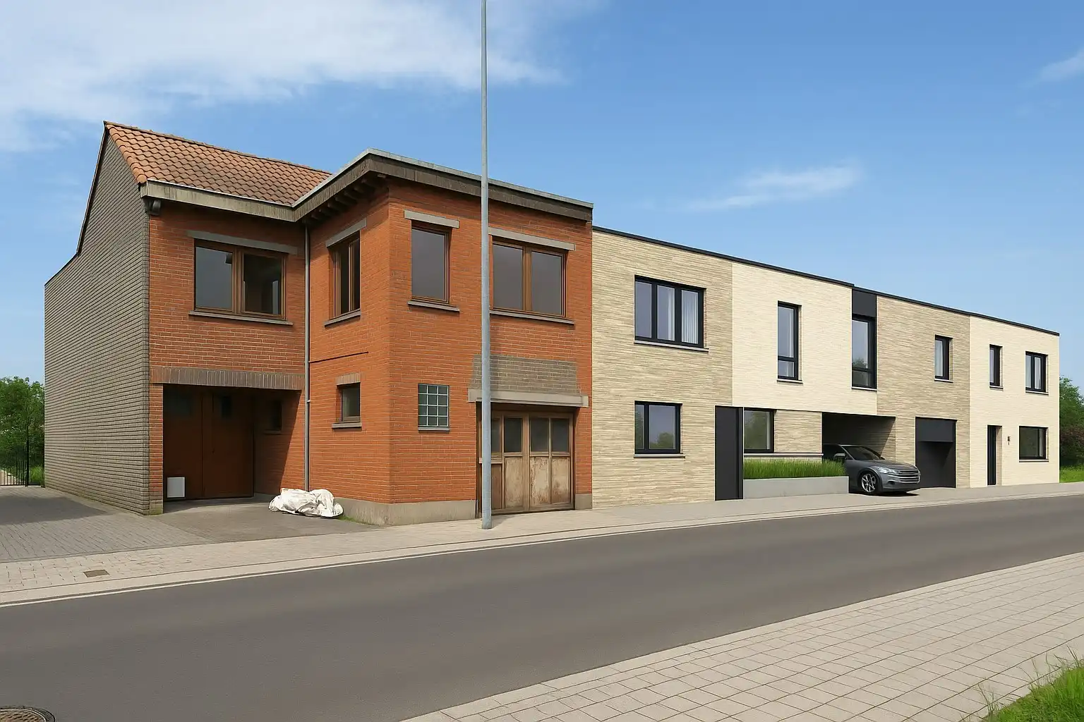 Bedrijfsgebouw met bovenliggend appartement te Sint-Eloois-Winkel foto {{pictureIndex}}