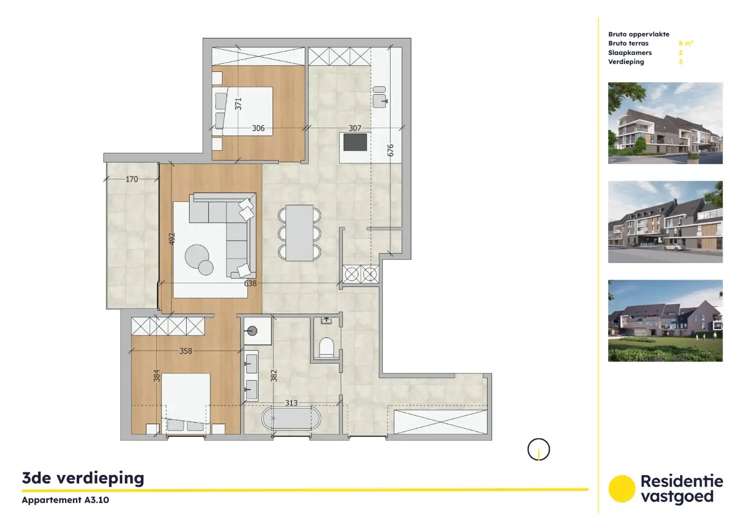Kwalitatief 2-slaapkamerappartement op de derde verdieping in Residentie Soetkin foto {{pictureIndex}}