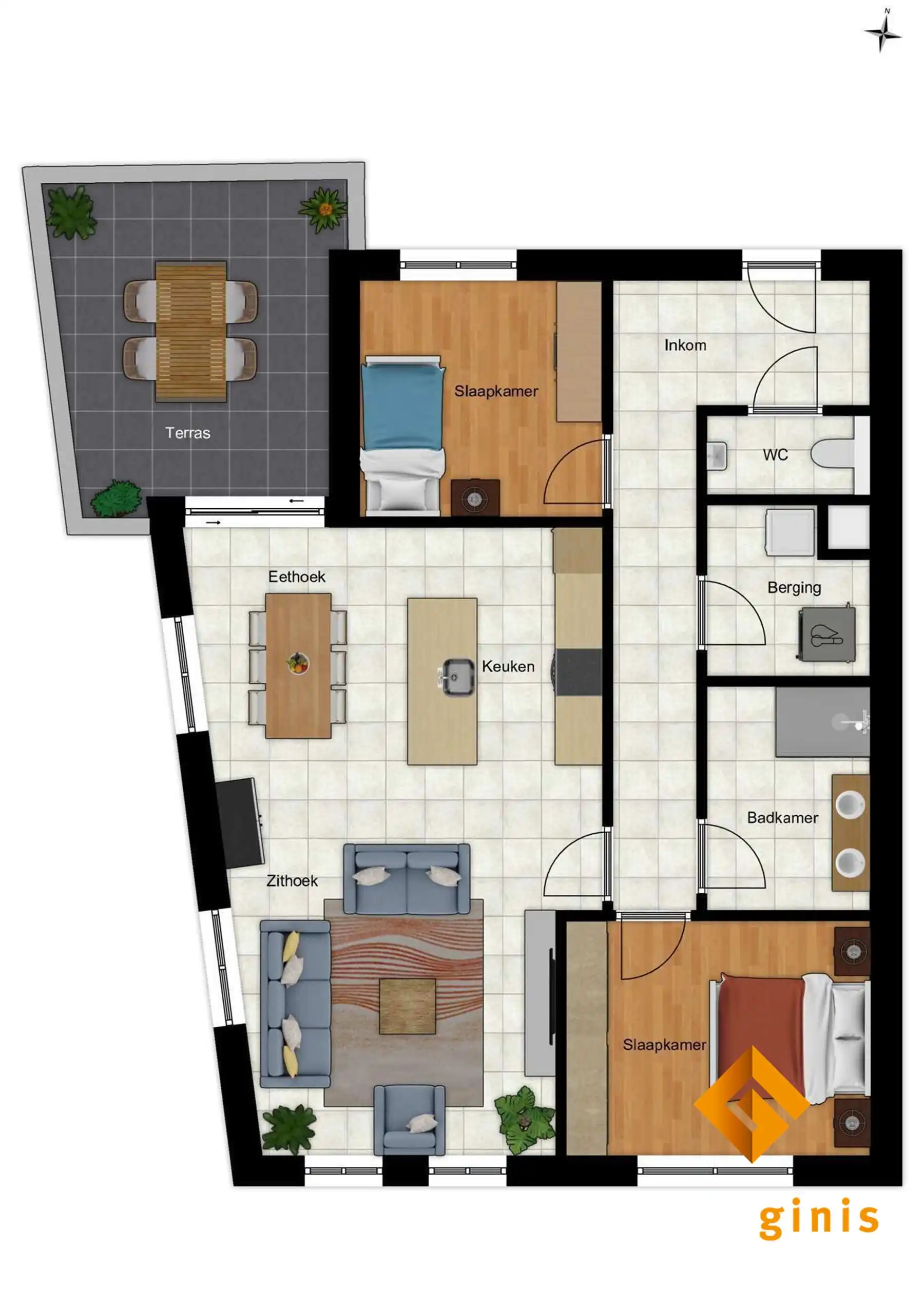 OPEN WERF! Eerste verdieping: appartement met 2 slaapkamers en ruim overdekt terras.  foto 9