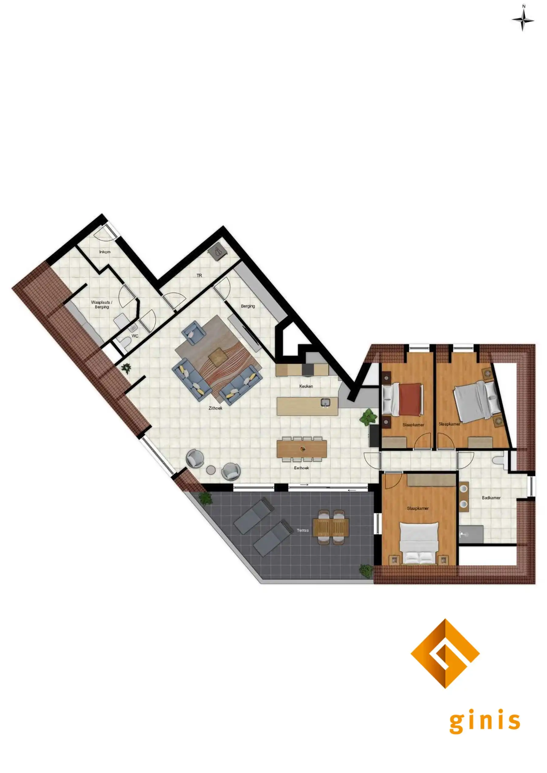 PENTHOUSE (derde verdieping) met 3 slaapkamers en terras van 32,57m²!  foto 9