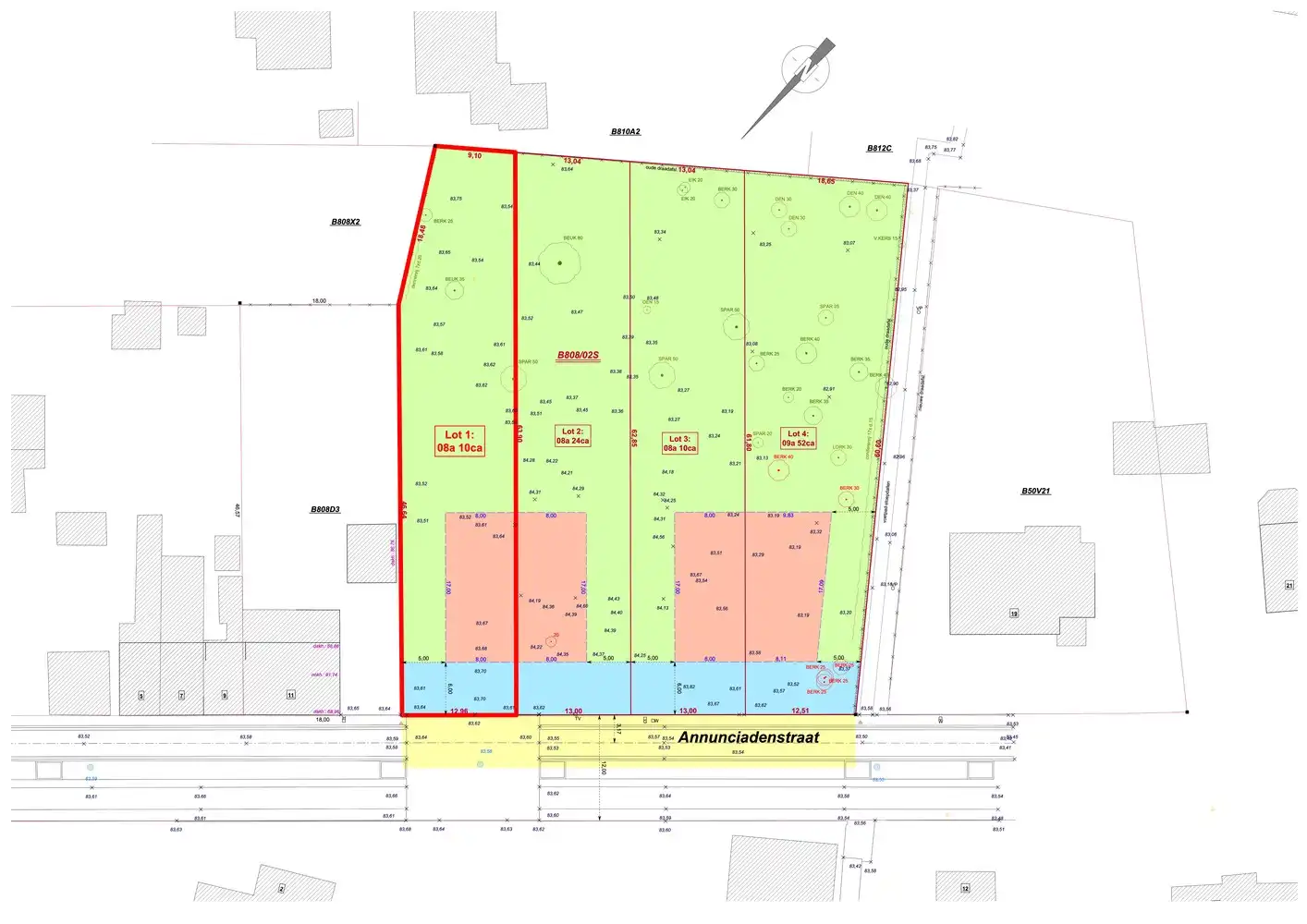 Genk, Annunciadenstraat 13-17 (Lot 1): ruime en uitstekend gelegen bouwgrond van 8a 10ca voor halfopen bebouwing foto {{pictureIndex}}