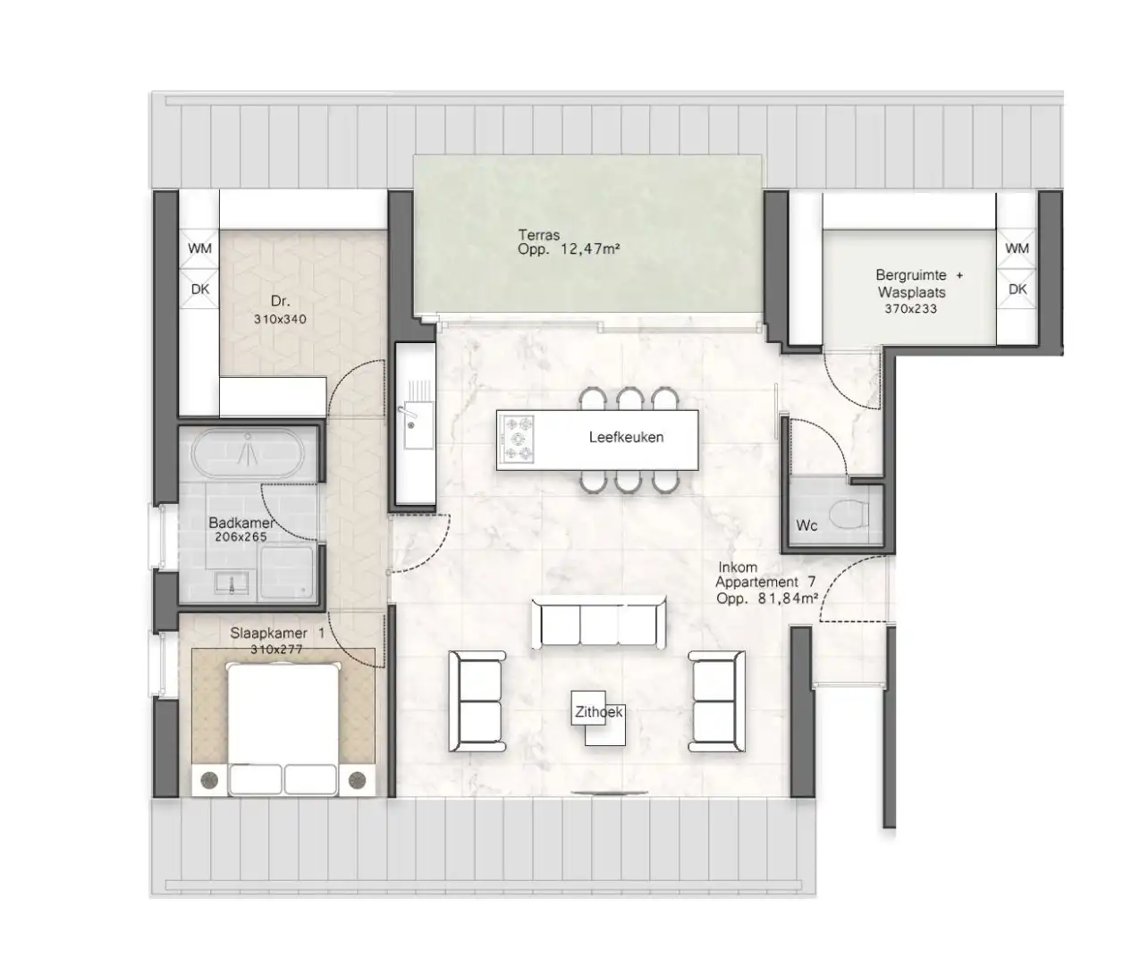 Stijlvol nieuwbouw appartement met 1 slaapkamer en terras foto 2