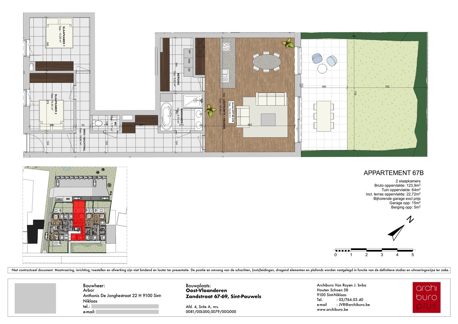 Residentie ARBOR - Ruim gelijkvloersappartement (124m²) met 2 slaapkamers en tuin foto 3