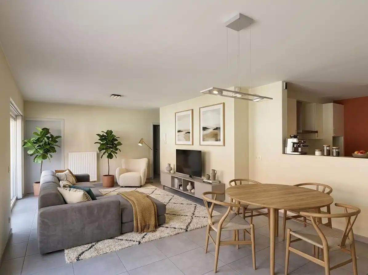 INSTAPKLAAR APPARTEMENT MET 2 SLPKS | TERRAS EN GARAGEBOX foto {{pictureIndex}}