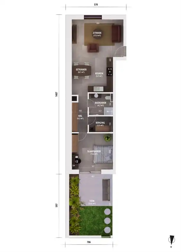 Gelijkvloers éénslaapkamer appartement met tuintje foto 4