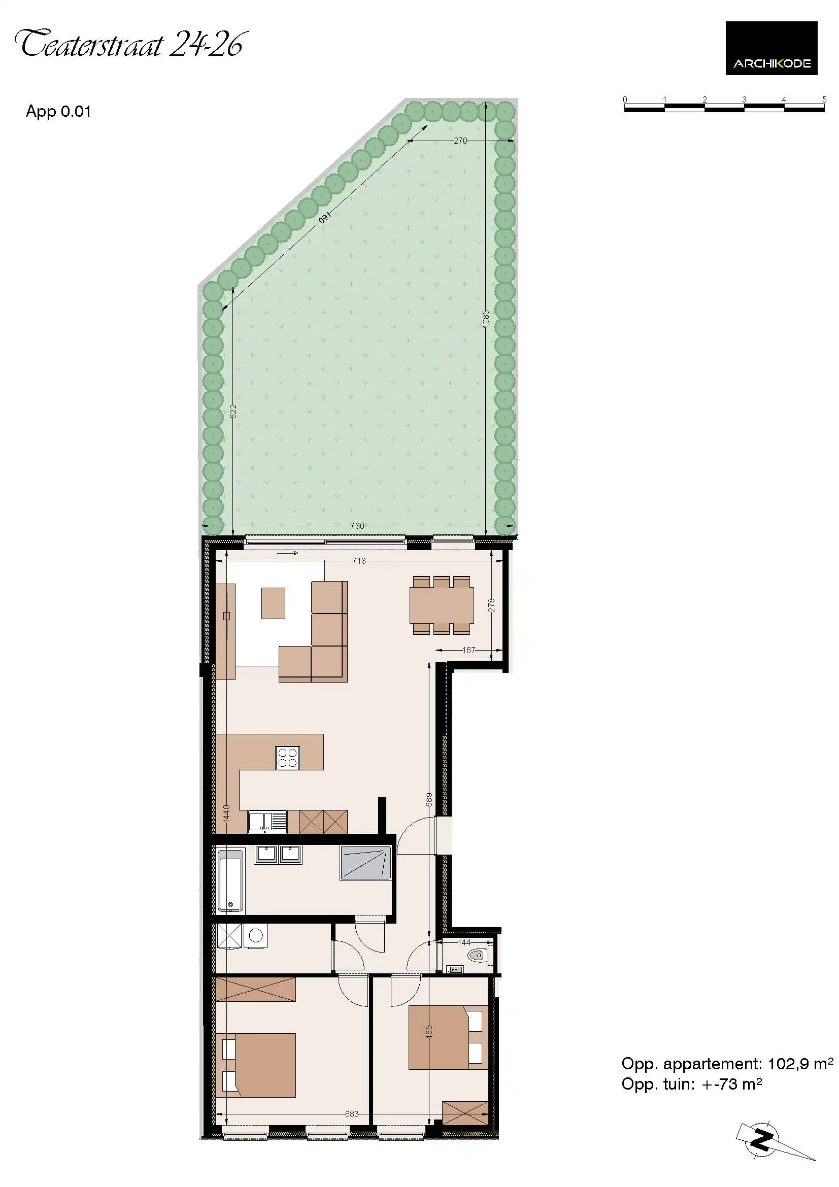 Ruim 2-slaapkamer appartement met tuin foto 9