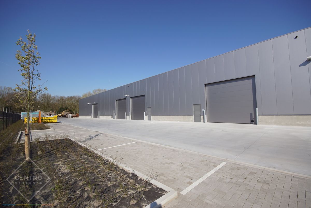 Instapklare OPSLAGRUIMTE (265m²) met toilet en hoge sectionaalpoort (gemakkelijk toegankelijk met grote vrachtwagens). Op industriezone "Herdersbrug" te Brugge. foto {{pictureIndex}}