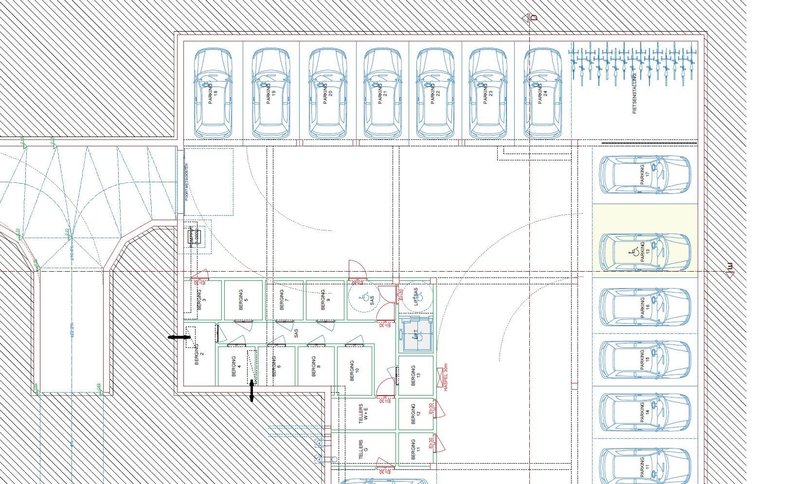 Geheel van 2 binnenstaanplaatsen in afgesloten parkeerkelder  foto 5