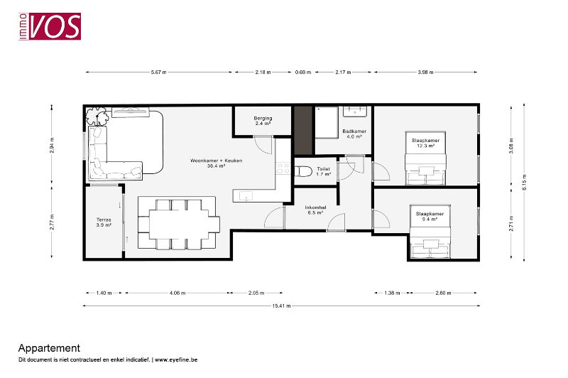 Groot 2-slaapkamer appartement met overdekte staanplaats foto 13