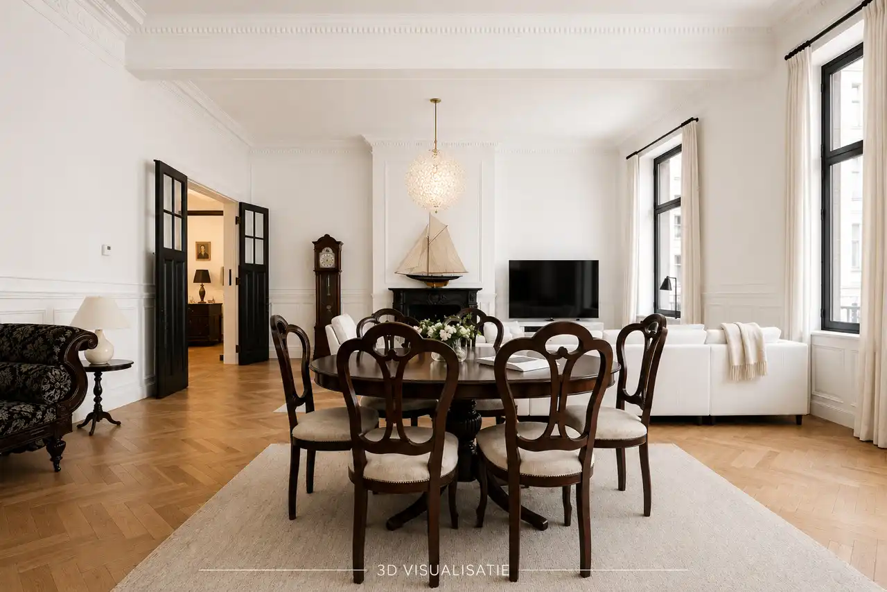 Riant appartement (220m²) met fantastische originele elementen in Residence Maritime met giga terras (35m²) en optionele parking op toplocatie aan de Meir/Handelsbeurs in hartje Antwerpen foto 8