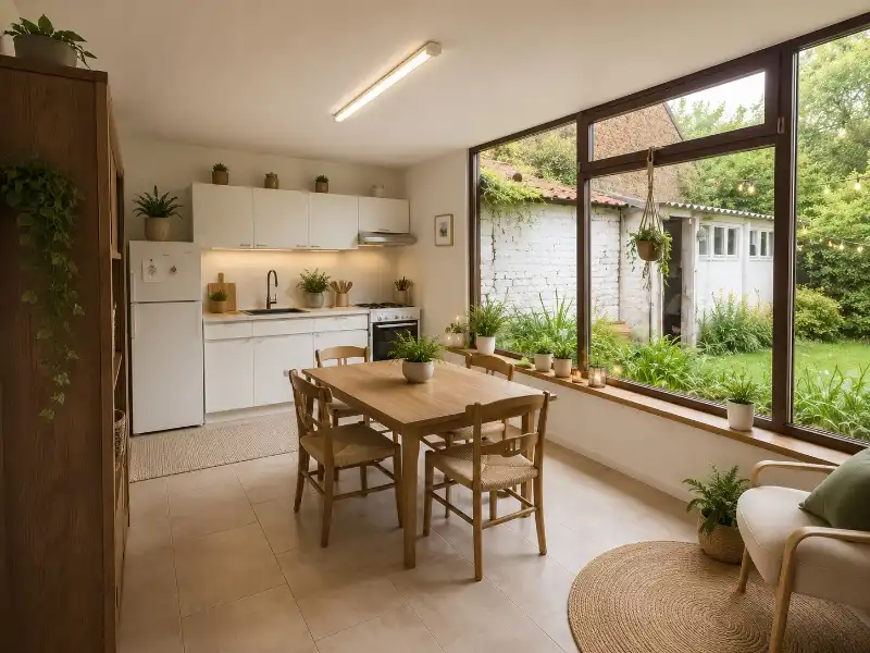 Te renoveren woning met 3 slaapkamers en leuke tuin op een totale oppervlakt van 215m². Via A. I. hebben we alvast wat foto's laten bewerken om te tonen wat de mogelijkheden zijn. foto 7