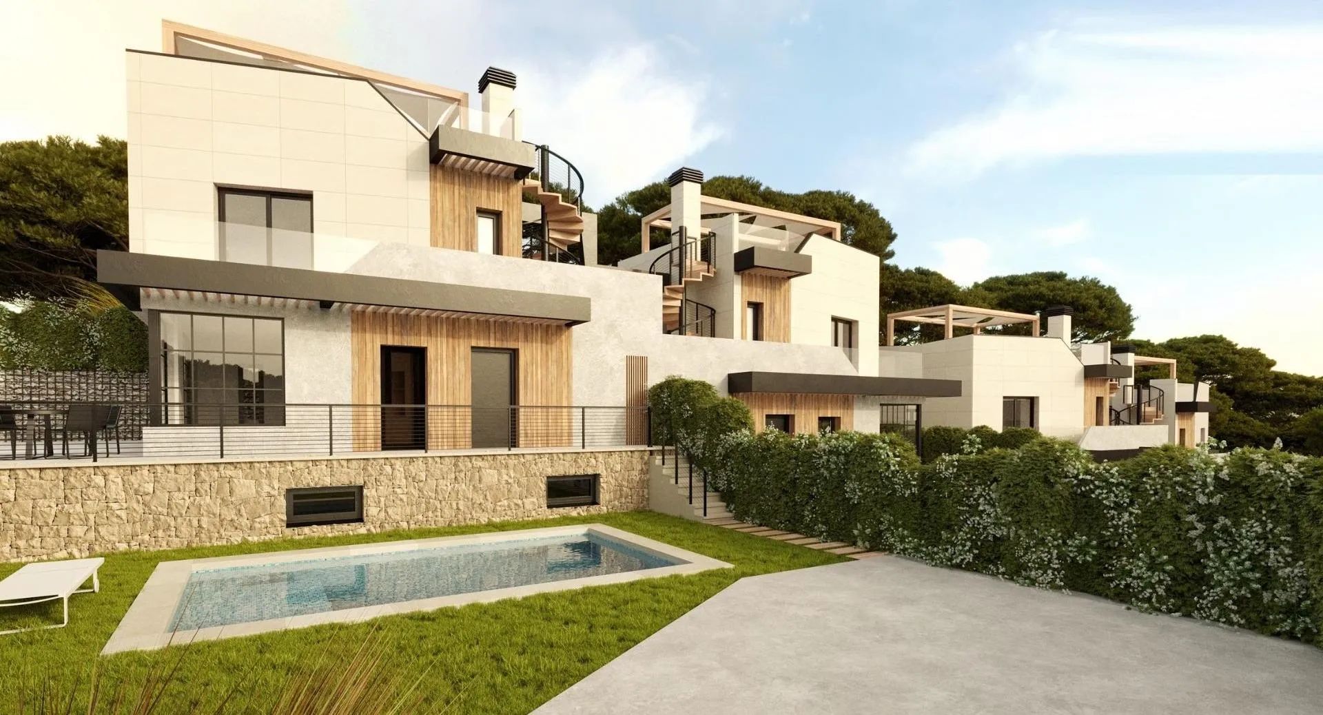 Modern woongenot in Polop: nieuwbouw halfvrijstaande villa's met zwembad en terrassen foto {{pictureIndex}}
