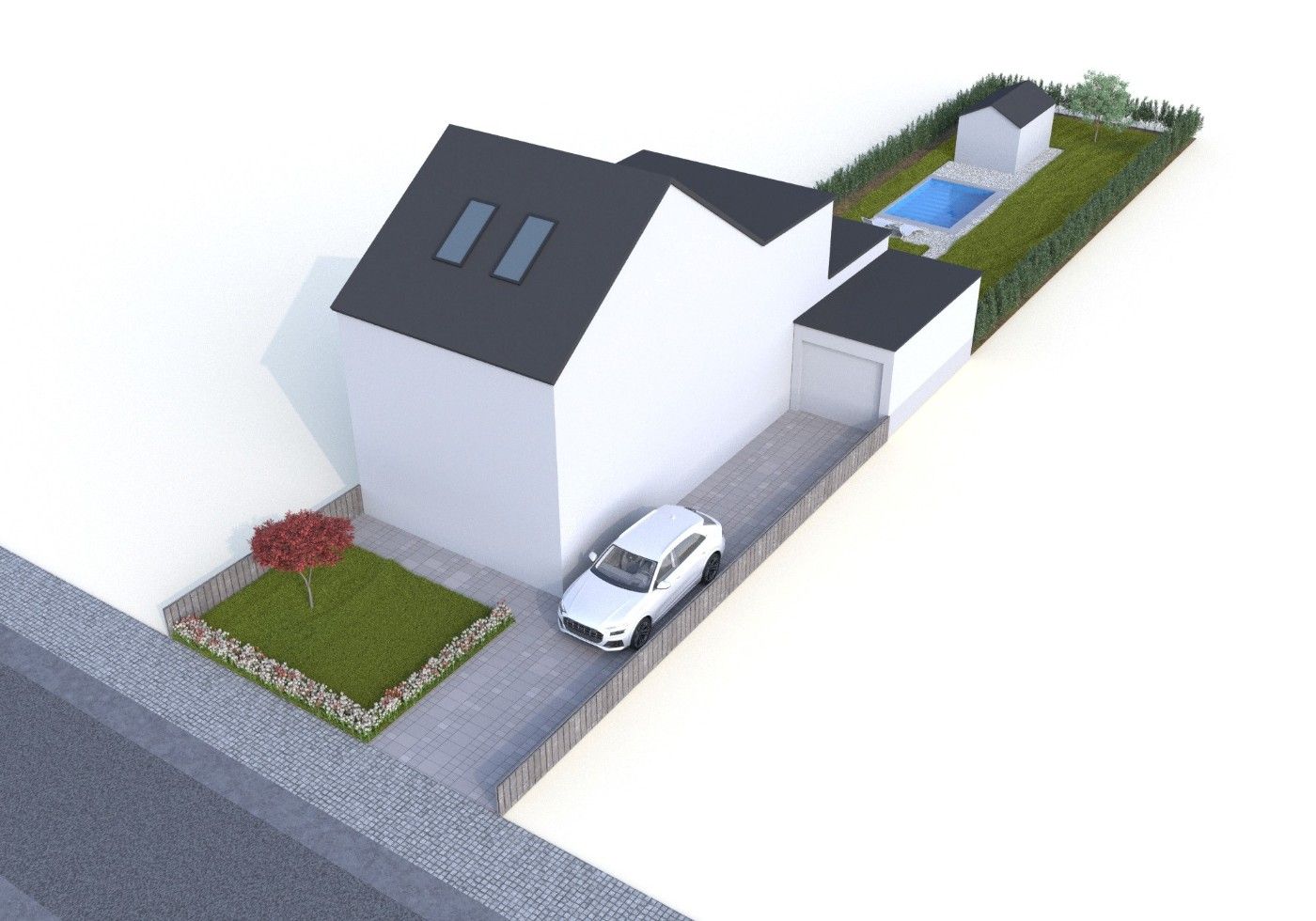 Mooi gelegen bouwgrond van 493m² voor HOB met garage en tuin foto {{pictureIndex}}
