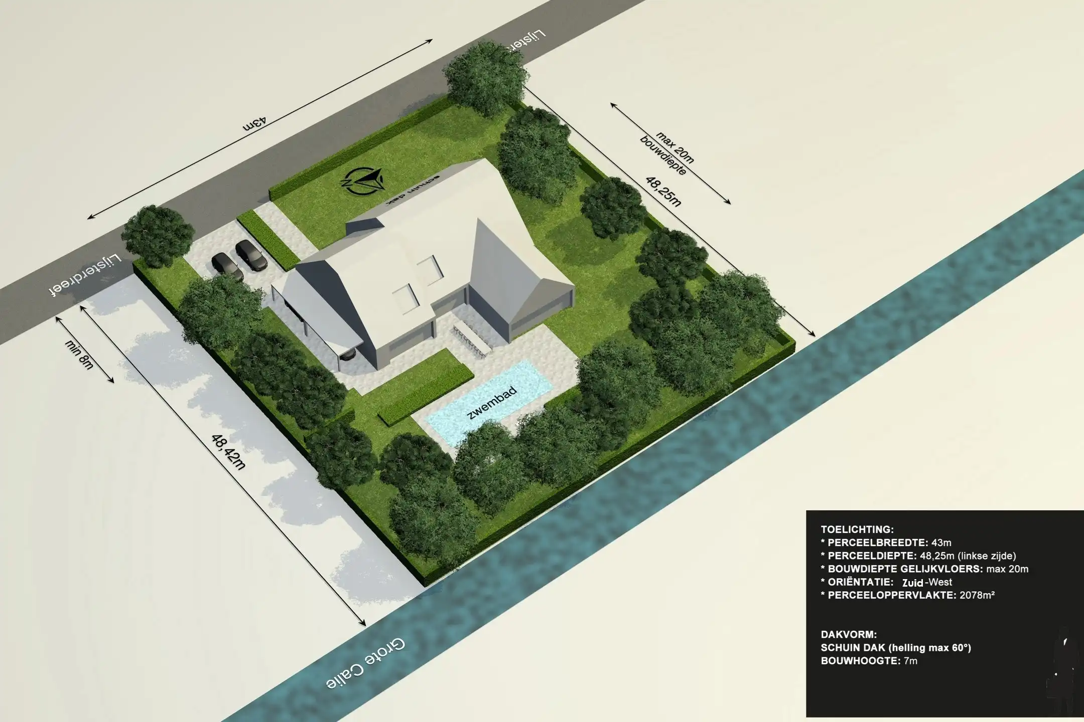 Zuidwest villaperceel van 2.078m² foto 3