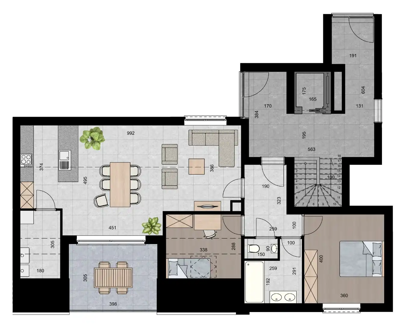 Penthouse (102 m²) met 2 slpk en ingesloten terras.  foto 2